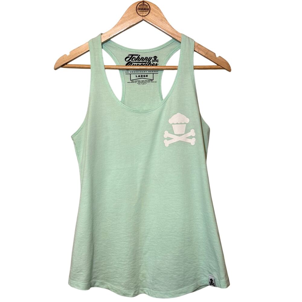 Johnny Cupcakes Tank Top Crossbones Racerback Boston 50/50 Green Women’s Large